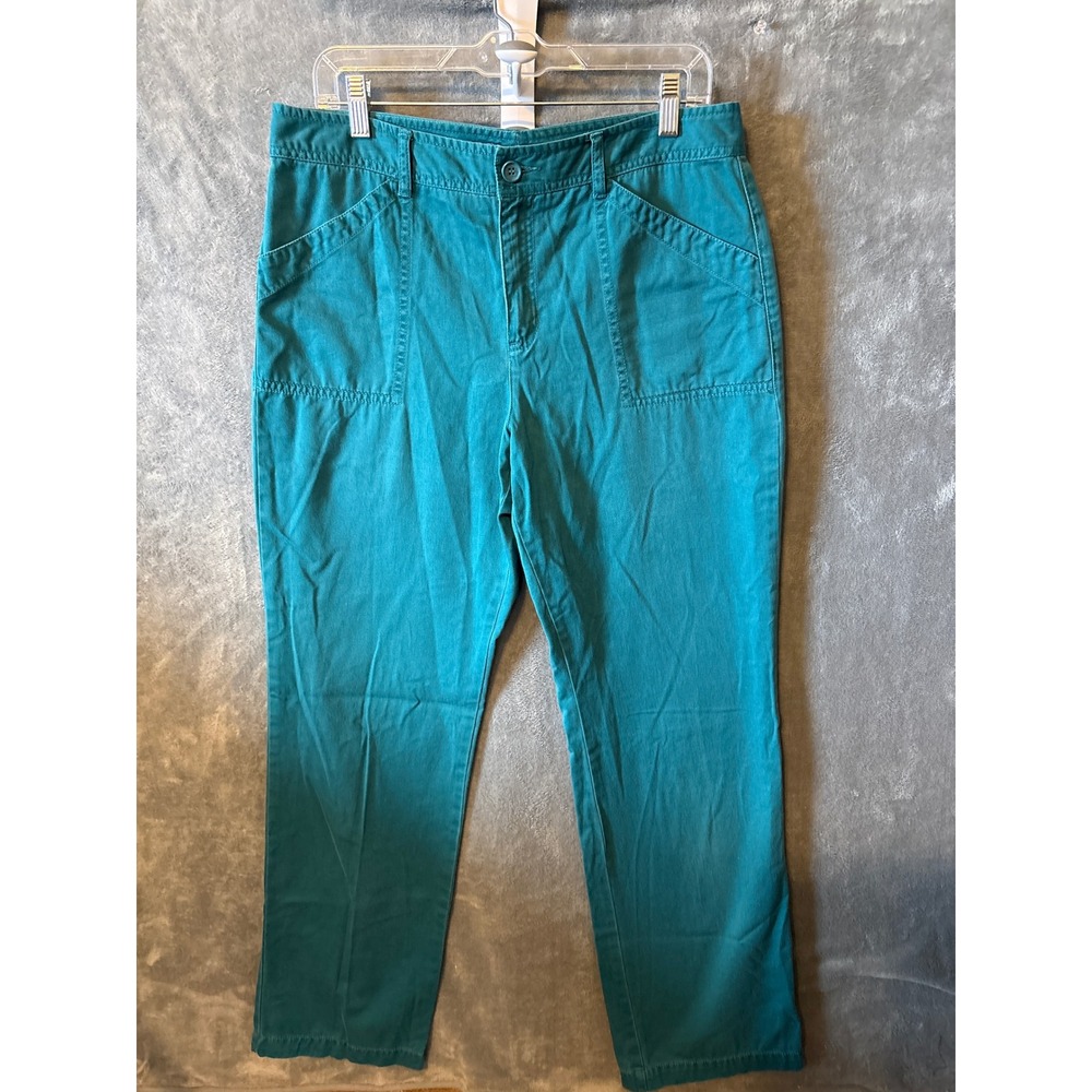 Caribbean Joe Womens Teal Cotton Twill Straight Leg Utility Pants Size 12